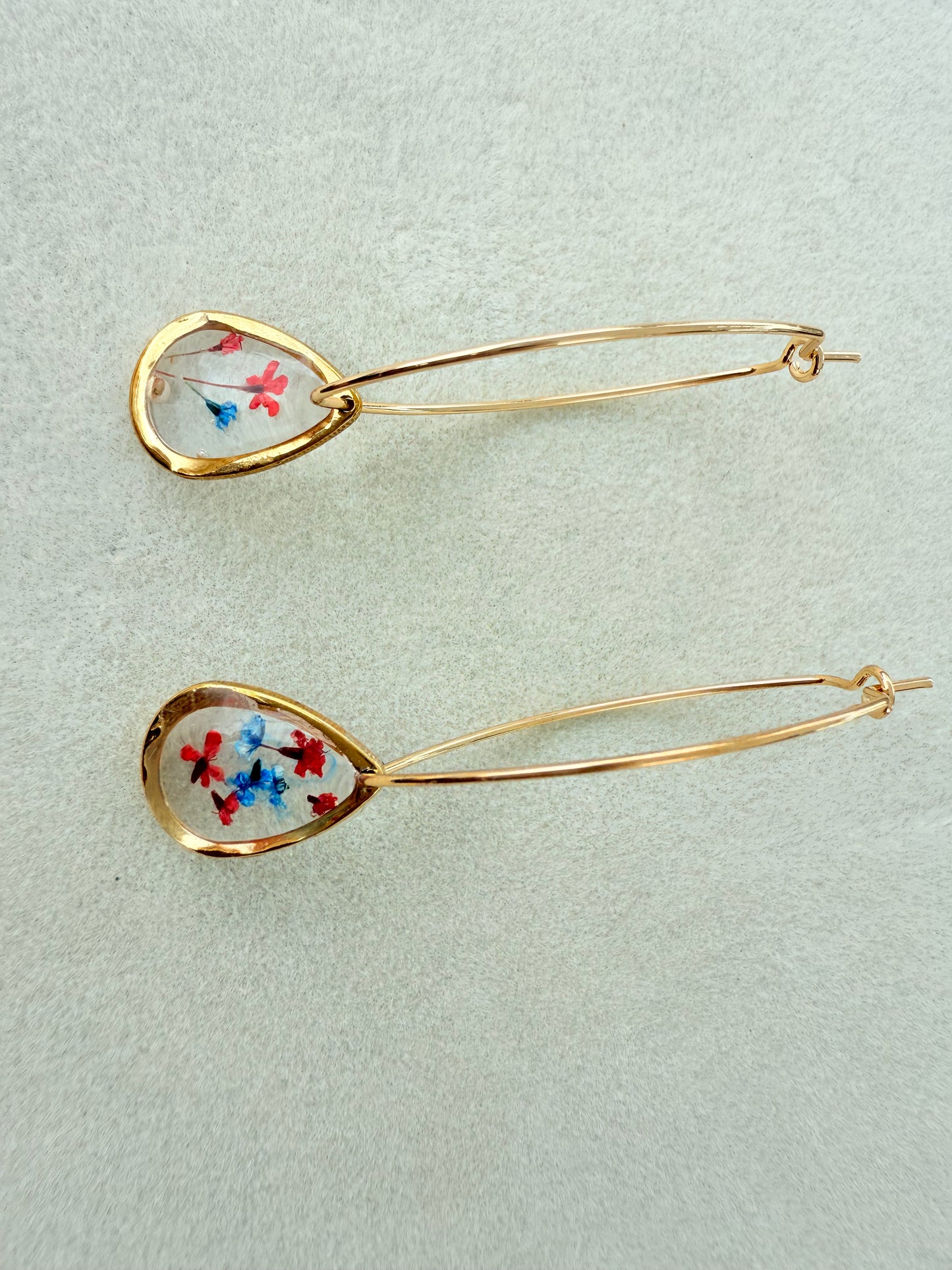 Brittany real flower oval hoops with 14 k gold plated hypoallergenic material