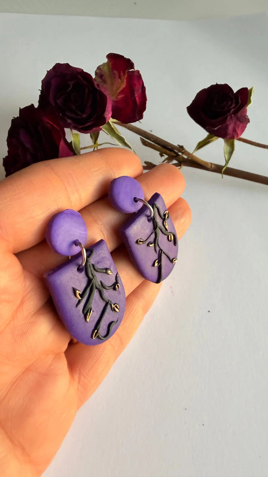 Purple dangle gold leave hypoallergenic MONICAZCOLLECTION LLC