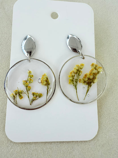 Emma real flower resin jewelry with stainless steel back post