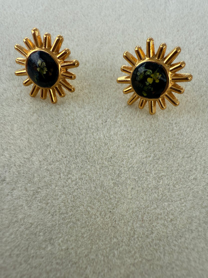Ash 18k gold plated studs with real flower